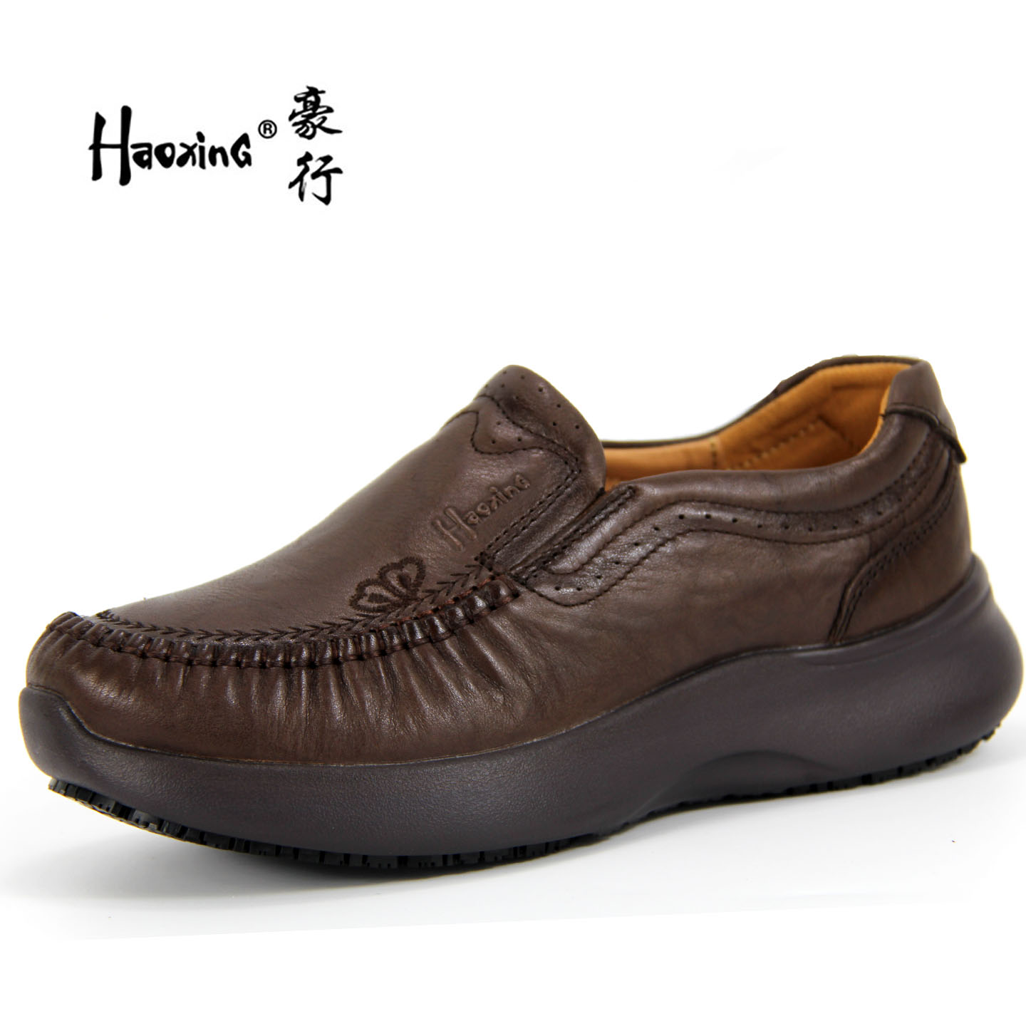 豪行休闲女鞋真皮一脚蹬皮鞋