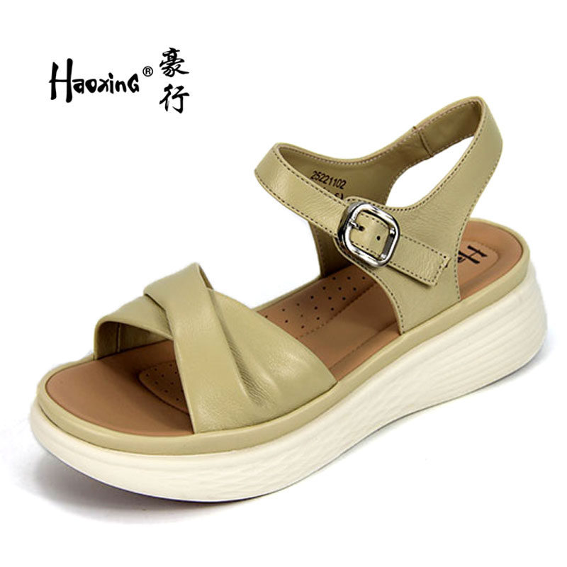 豪行夏季新款25221102羊皮女凉鞋真皮厚底防滑粘扣时尚百搭女鞋
