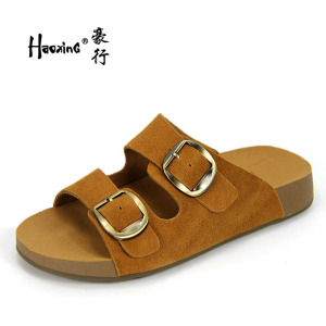 豪行真皮平底时尚坡跟拖鞋百搭