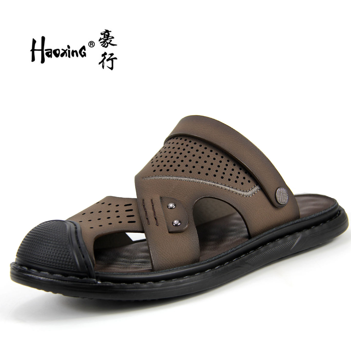 豪行夏季包头沙滩凉鞋真皮软底