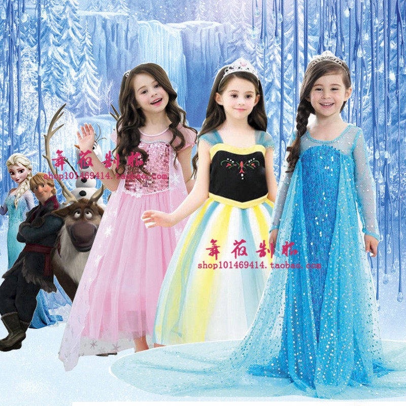 迪士尼儿童六一cos冰雪奇缘安娜灰姑娘贝尔艾莎长发白雪公主裙子