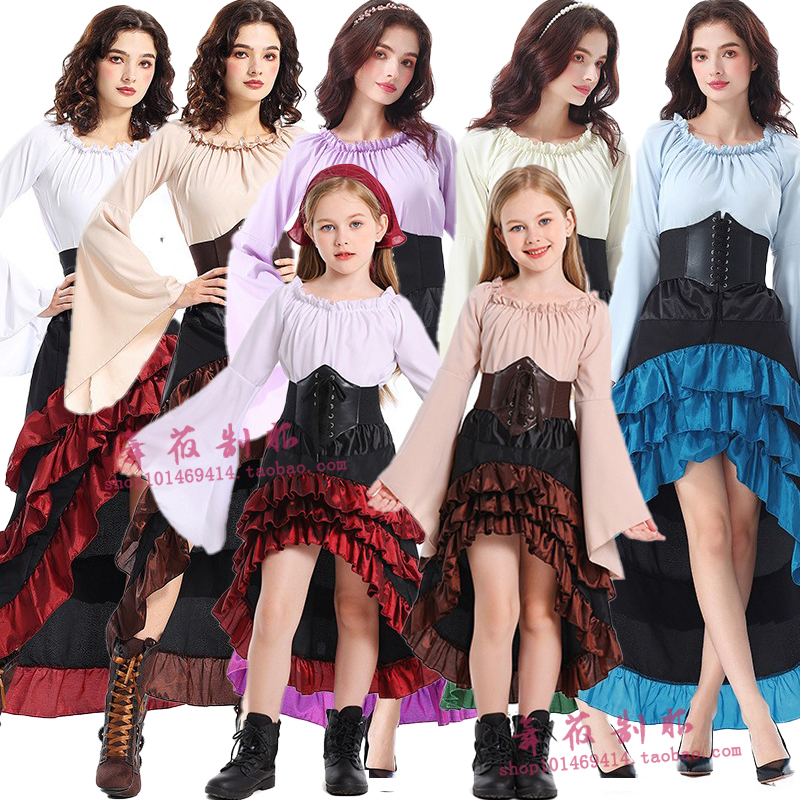 万圣节海盗裙航海家cos装扮中世纪远洋船长女王束腰荷叶亲子长裙