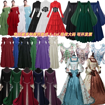 新款大码欧式复古中世纪宫廷长裙 万圣节cos贵族皇后礼服抹胸长裙