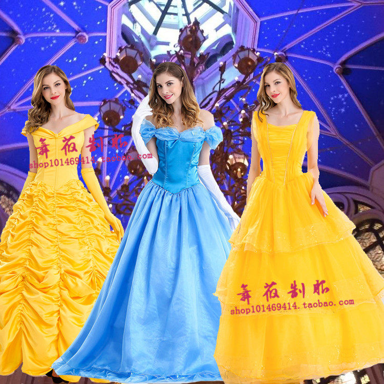 万圣节服装美女与野兽贝尔公主服Belle化装舞会服灰姑娘长裙成人