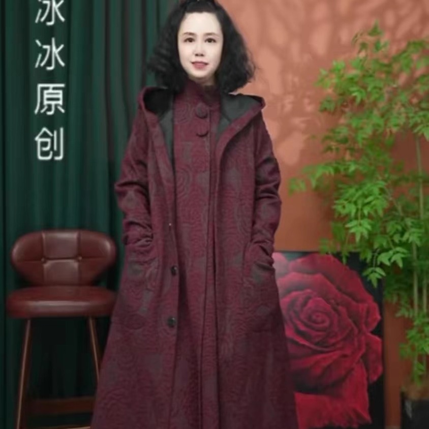 中老年秋冬加绒加厚风衣外套大衣