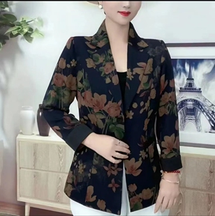 2025春秋花色小西服外套显瘦女士气质小西装百搭宽松洋气妈妈上衣