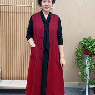 宽松显瘦无袖 秋冬新款 马甲女洋气妈妈装 百搭中长款 坎肩外套 时尚
