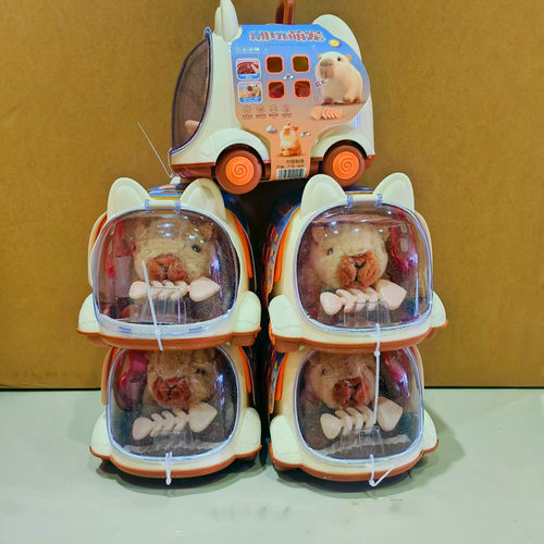 电动毛绒卡皮巴拉宠物牵绳车