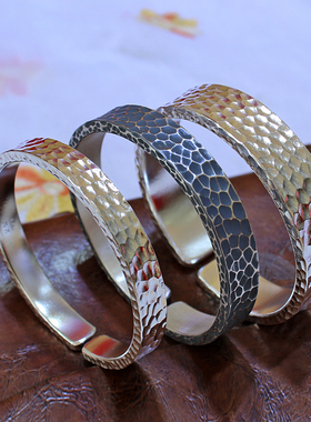 999足银锤纹开口实心龙鳞手镯女