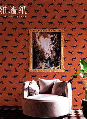 橙色金黄色红色美洲豹豹子墙纸店铺装修客厅卧室背景墙壁纸高级感
