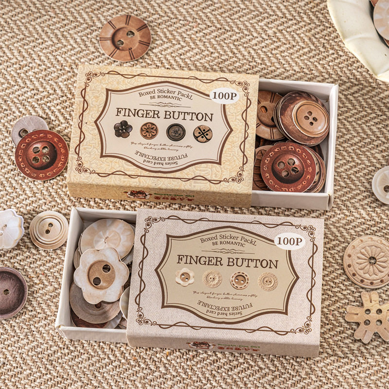 番茄酱少女硬卡盒装贴纸包 指尖纽扣系列 仿真纽扣手账素材贴纸包