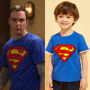 谢尔顿超人儿童T恤男女童衣服生活大爆炸夏季新款短袖纯棉亲子装