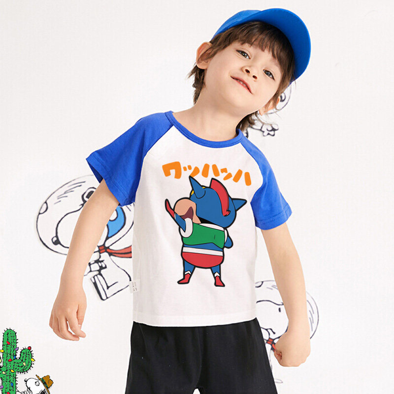可爱小新男童洋气上衣 动感超人日系儿童夏季新款宝宝圆领短袖T恤