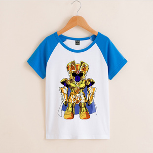 3-10岁印花动漫可爱黄金圣斗士加隆班服潮短袖衣服双子座撒加童装