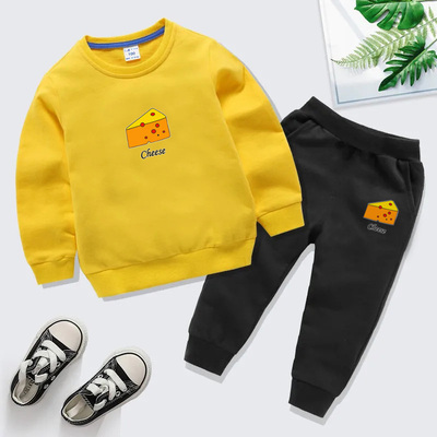3-9岁美式特别卫衣2件套圆领上装衣服黄奶酪萌娃装套装女宝宝冬天
