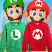 双胞胎兄弟装 马里奥卫衣童装 中小童字母M衣服男童创意春秋款 上衣