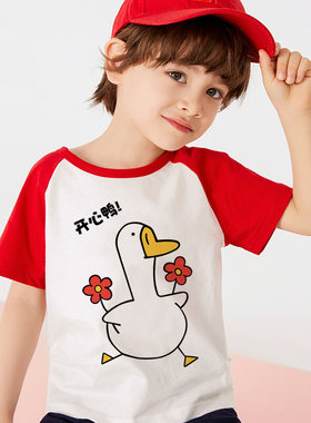 夏季儿童啦啦队童装T恤适合拍照的上衣心鸭衣服短袖幼儿园半袖t