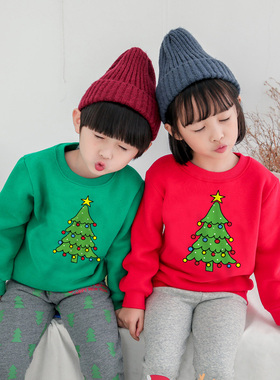 绿色圣诞树卫衣个性童装小童学院风平安夜衣服儿童帅气姐弟装外套