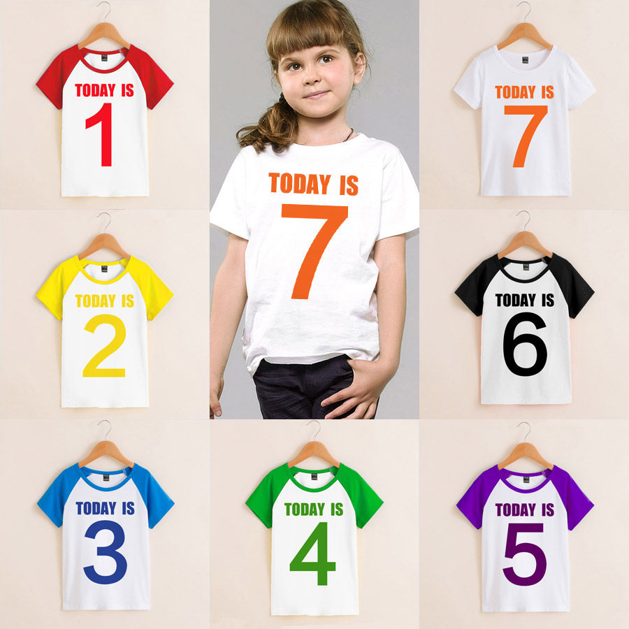 星期服童装短袖衣服怀旧透气服饰星期天数字1234567夏装t恤演出服