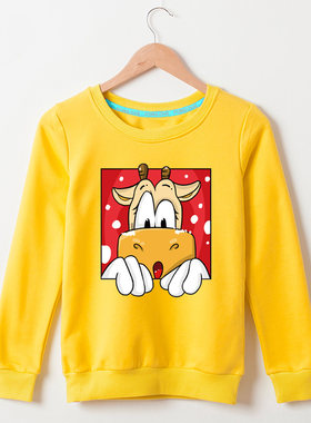 保暖童装长袖春秋款卫衣秋2021牛年大吉棉服圆领衣服卡通小牛新年