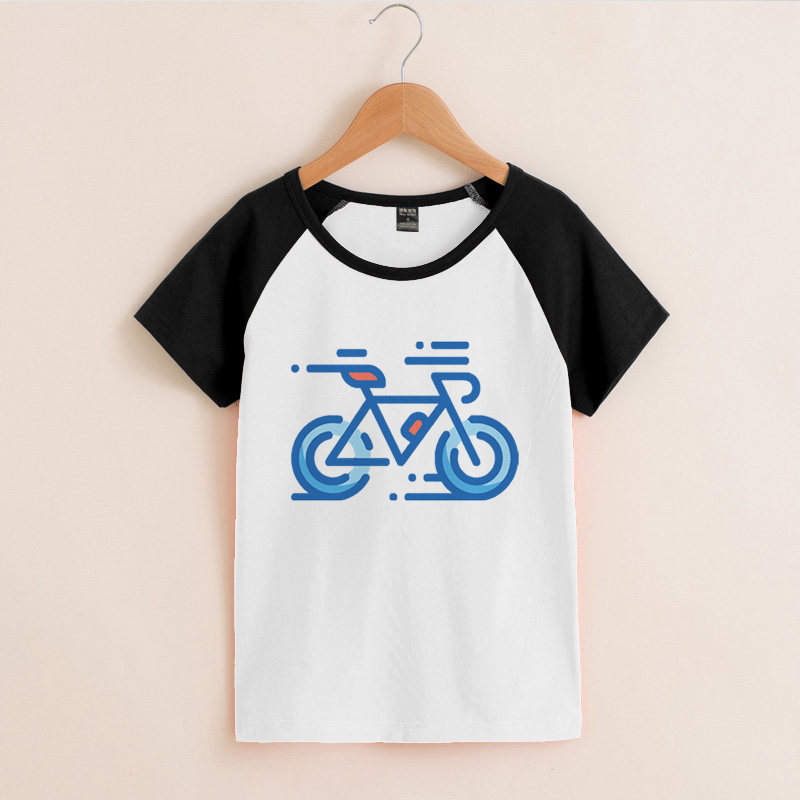 图案印花圆领骑行比赛洋气DIY运动童装短袖T恤纯棉自行车夏季衣服