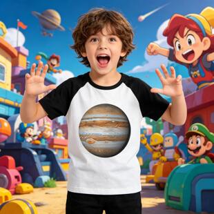 太阳系8大行星木星大红斑儿童纯棉短袖t恤中小童太空风潮搭半袖衫