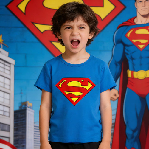 超人t恤短袖春夏潮童炸街Superman衣服创意超级英雄童装diy拍照服