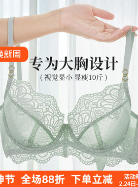 EVES夏娃的诱惑软钢圈内衣女超薄款绿色大胸显小大码文胸V2204113