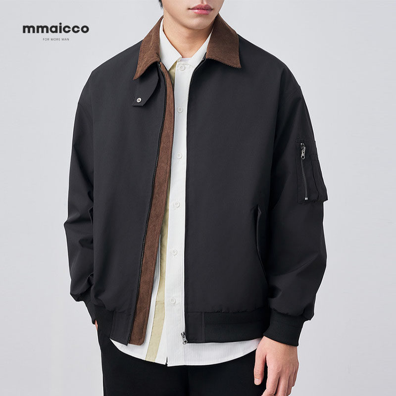 翻领男士夹克外套秋冬季新款休闲防泼溅秋新款撞色潮牌男装81035