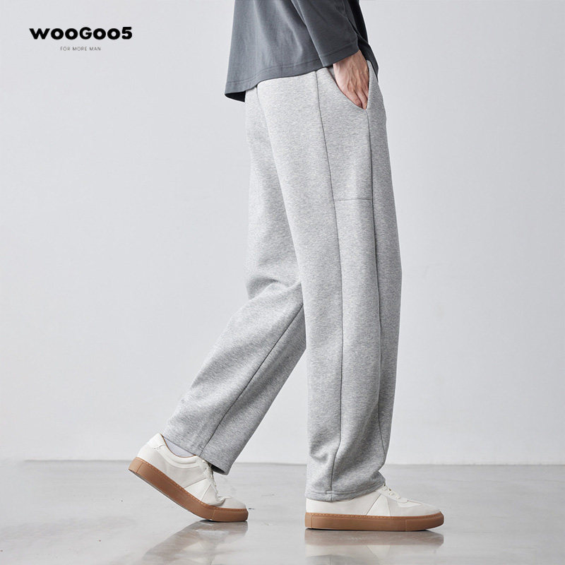 男士休闲裤灰色垂感系带卫裤男春秋季新款宽松直筒百搭长裤