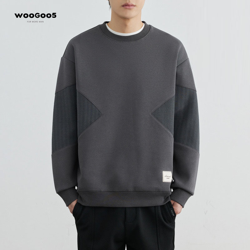 男士卫衣圆领抗皱新款秋冬季加绒加厚青少年套头上衣长袖男装