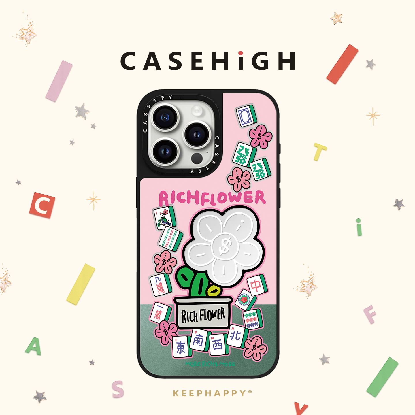 CASE有钱花联名RichFlower适用iphone16promax手机壳17pro苹果15plus镜面MagSafe磁吸14防摔13保护套C家女