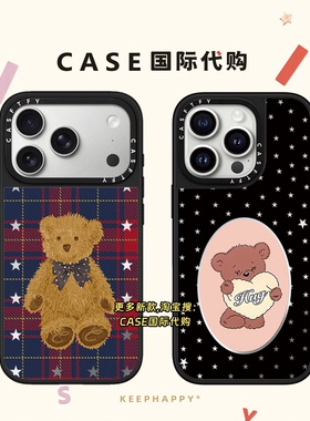 格纹小熊星星爱心适用iphone17手机壳16promax苹果15pro镜面MagSafe磁吸14plus日韩13甜酷少女Air卡通12复古