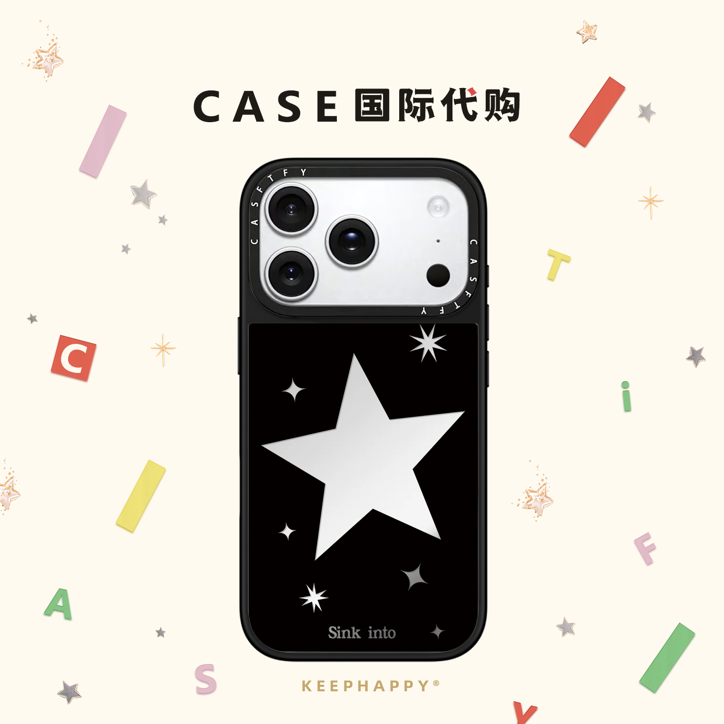 CASE暗黑系五角星星适用iphone17手机壳16promax苹果15pro磁吸MagSafe镜面14plus时尚13女12网红Air高级感