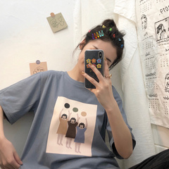 Real shot cotton loose T-shirt versatile medium length fun Hong Kong style casual top