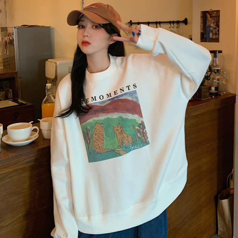 Real print round neck sweater for women in spring and Autumn