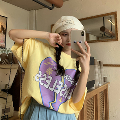 Hong Kong style short sleeve t-shirt female casual loose student half sleeve top