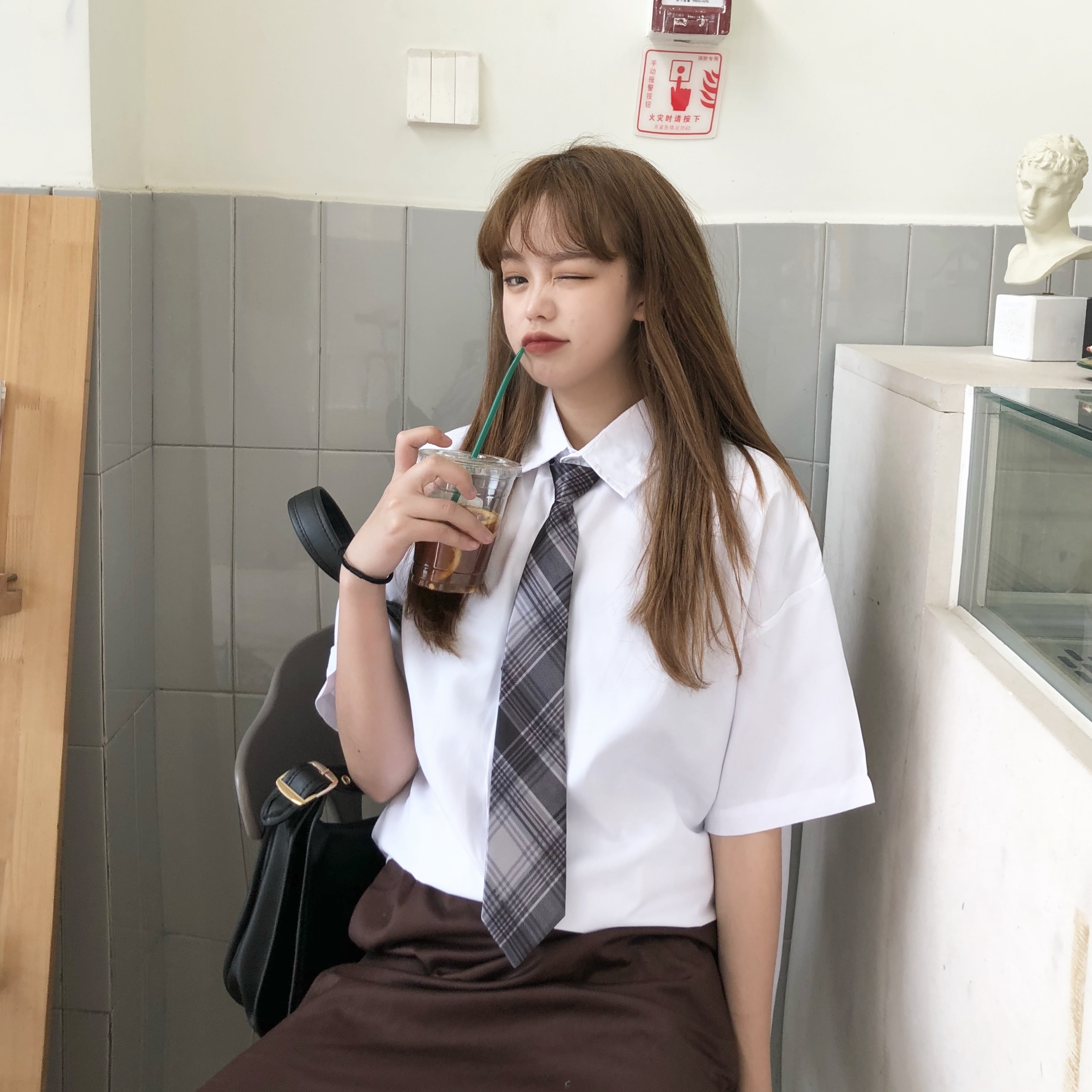 Real necktie another spring and summer Korean shirt women's loose medium length top fashion