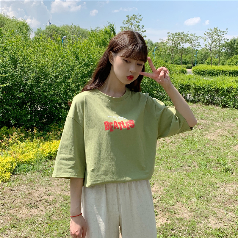 Real shot: kekeli new short sleeve T-shirt 6535 cotton + nine point wide leg pants cotton linen