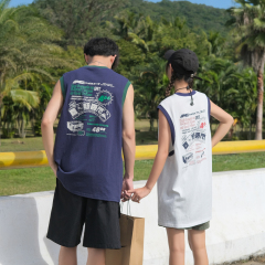 Real shooting of Hong Kong Style basketball vest chaopai retro Camille couple's sleeveless T-shirt