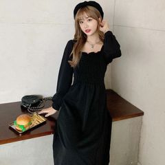 Real autumn dress women's autumn dress waist down show thin autumn winter temperament long skirt