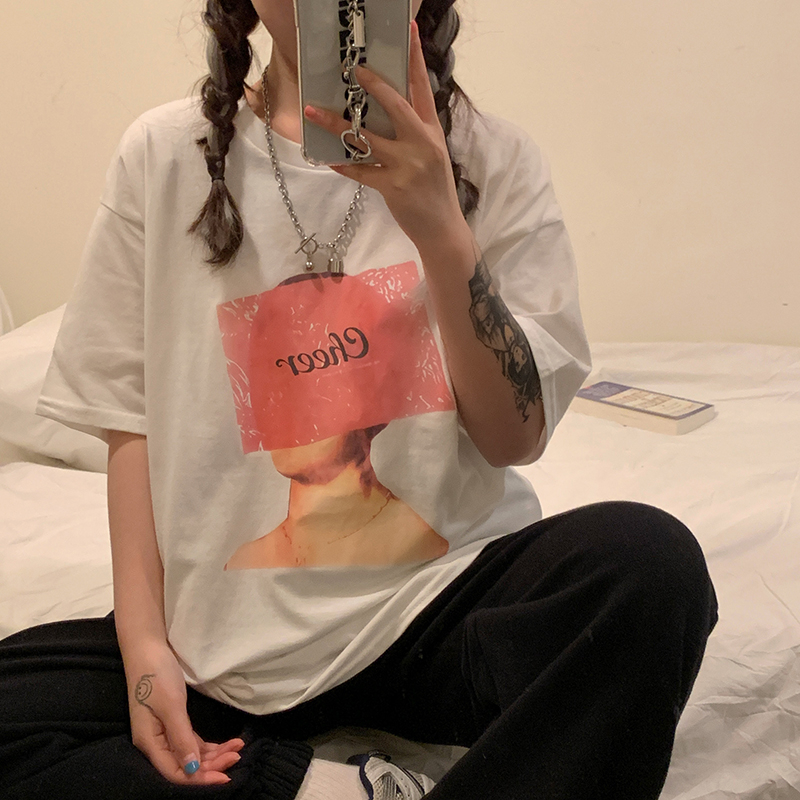 Niche design round neck thin short sleeve T-shirt