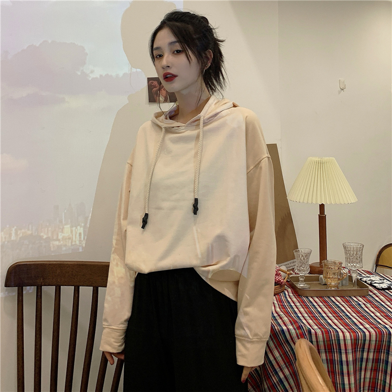 Real shot of spring dress solid color hooded super fire sweater women's thin candy color
