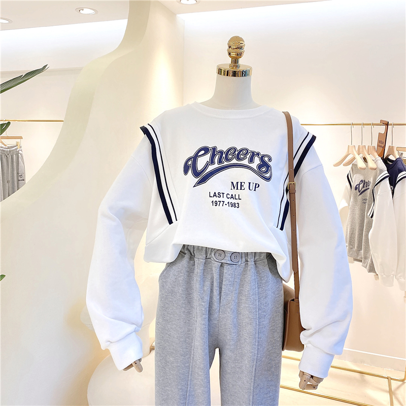 Weiyi women's spring and autumn thin long sleeve T-shirt Korean round neck fake two large women's wear