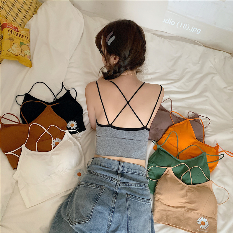 Real shot cross beautiful back gathered sling net red popular vest type one-piece bra with bra pad