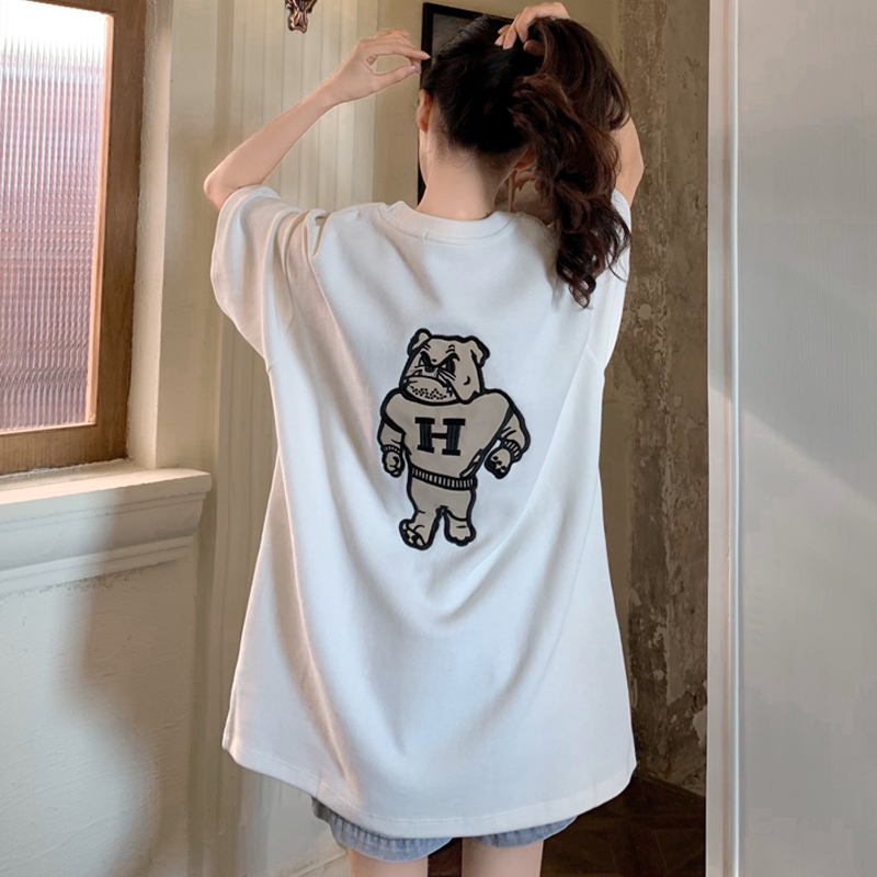 Real shot short sleeve t-shirt female letter foam printing cartoon