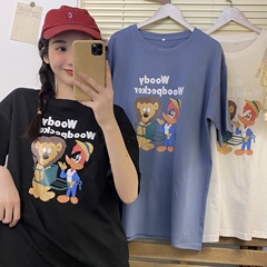 Real shot of Xinjiang cotton thread versatile Korean medium length fun chic T-shirt blouse