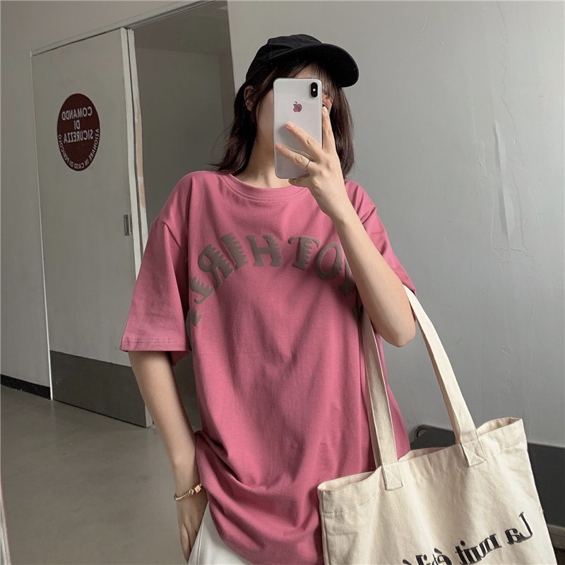 Real shot foam letter retro loose short sleeve T-shirt women's European and American high street top