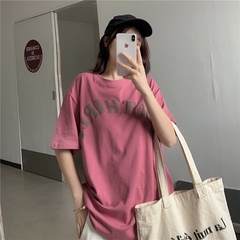 實拍發泡字母復古寬鬆短袖T恤女歐美高街上衣