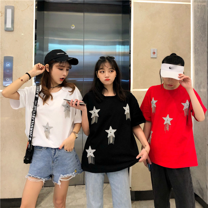 Short sleeve women's new spring top European fashion loose net red half sleeve bottom coat